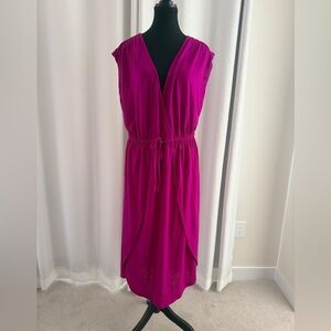 Magenta Wrap-Front Sleeveless Dress with Drawstring Waist